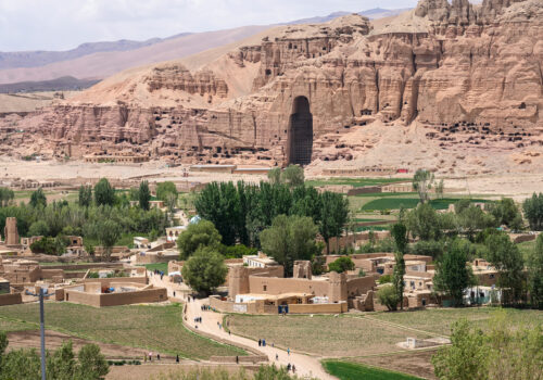 Caves and hill landscape Bamiyan Afghanistan