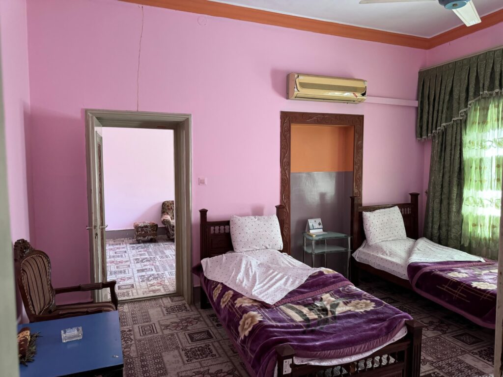 Purple bedding at Spin Ghar Hotel, Jalalabad, Nangarhar Province, Afghanistan